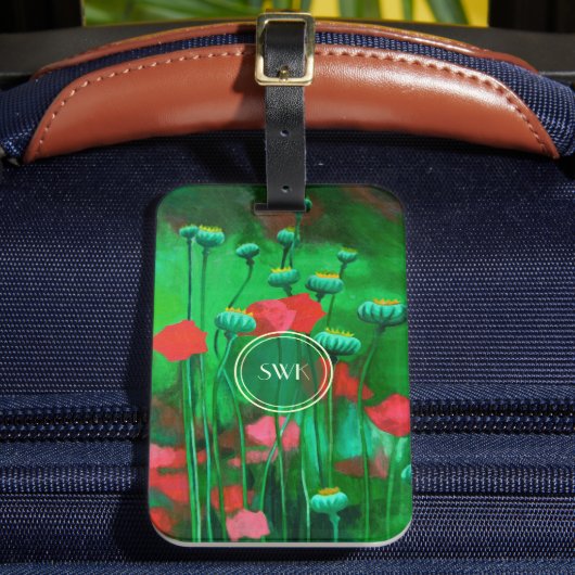 Rode en groene papavers, bloemen voor de Sjabloon Bagagelabel (Voorkant Insitu 2)