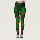Rode en groene papavers, bloemen voor de Sjabloon  Leggings (Voorkant)