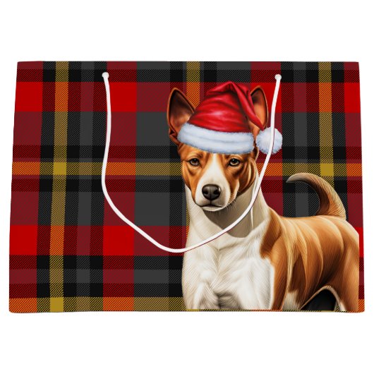 Rode en groene Plaid Basenji Hondenvakantie Groot Cadeauzakje (Voorkant)