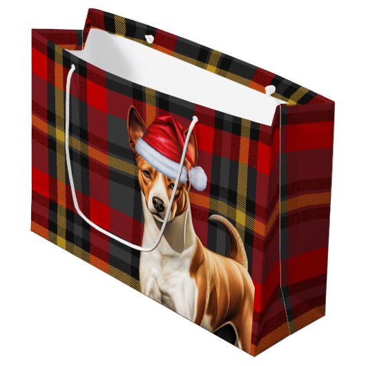 Rode en groene Plaid Basenji Hondenvakantie Groot Cadeauzakje (Voorkant Gekanteld)