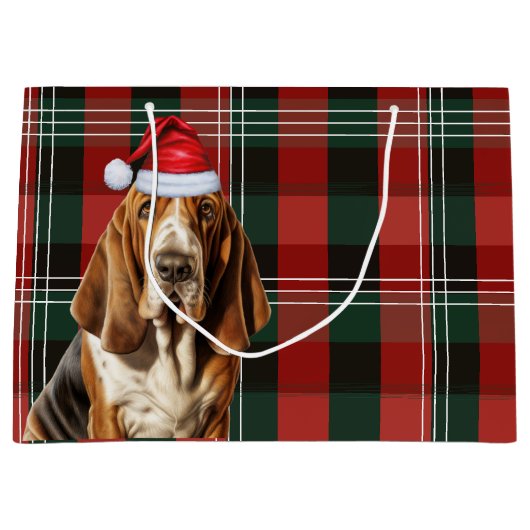 Rode en groene Plaid Basset Hound Hondenliefhebber Groot Cadeauzakje (Voorkant)