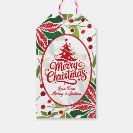 Rode en Groene Poinsettia Cadeaubijslage Cadeaulabel