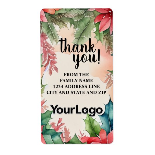 Rode en groene Poinsettia kerstboom krans Etiket (Voorkant)