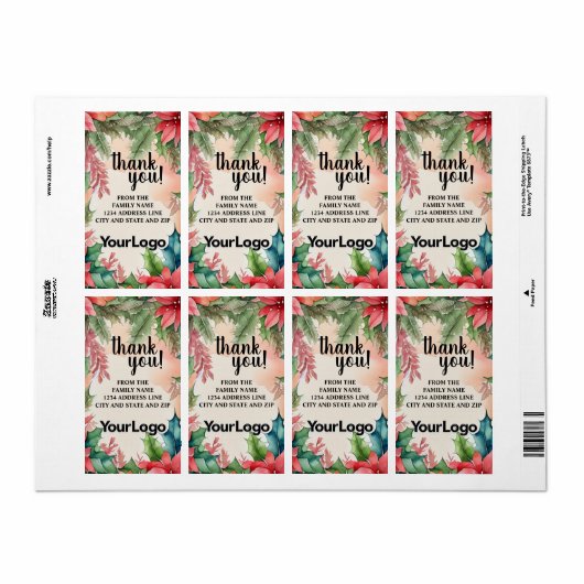 Rode en groene Poinsettia kerstboom krans Etiket (Full Sheet)