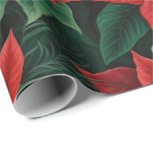rode en groene Poinsettias digitale kunst Cadeaupapier (Rol Hoek)