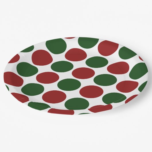 Rode en groene poka dots op wit papieren bordje (Gekanteld)