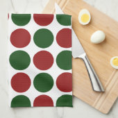 Rode en groene poka dots op wit theedoek (Quarter Fold)