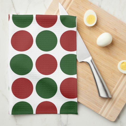 Rode en groene poka dots op wit theedoek (Quarter Fold)