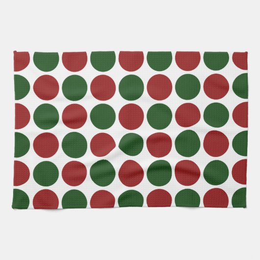 Rode en groene poka dots op wit theedoek (Horizontaal)