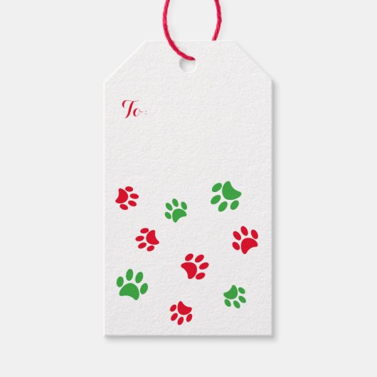 Rode en groene pootafdrukken patroon Kerstmis Cadeaulabel (Voorkant)