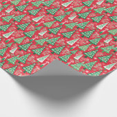 Rode en Groene Preppy Kerstbomen Cadeaupapier (Hoek)