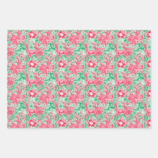 Rode en Groene Preppy Kerstbomen & Rendieren Inpakpapier Vel (Voorkant 3)
