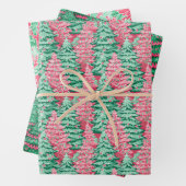 Rode en Groene Preppy Kerstbomen & Rendieren Inpakpapier Vel (In situ)