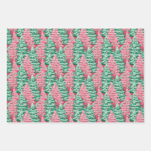 Rode en Groene Preppy Kerstbomen & Rendieren Inpakpapier Vel (Voorkant)