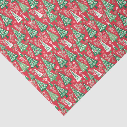 Rode en Groene Preppy Kerstbomen Tissuepapier (Detail)