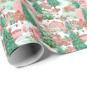 Rode en Groene Preppy Kerstmis Winter Huizen Cadeaupapier (Rol Hoek)