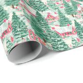 Rode en Groene Preppy Kerstmis Winter Huizen Cadeaupapier (Rol Hoek)