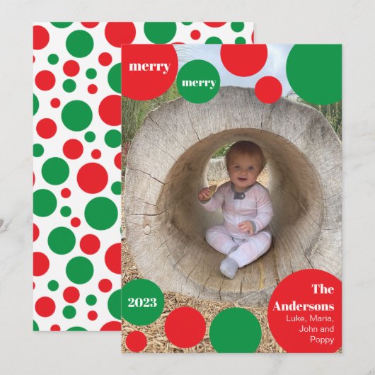 Rode en groene puntfoto feestdagenkaart (Voorkant / Achterkant)