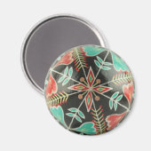 Rode en groene Pysanka Flowers Round Magnet (Voorkant / Achterkant)