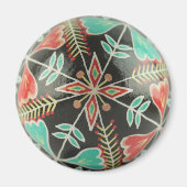 Rode en groene Pysanka Flowers Round Magnet (Voorkant)