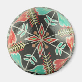 Rode en groene Pysanka Flowers Round Magnet