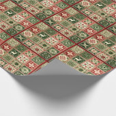  rode en groene quilt vierkanten kerst cadeaupapier (Hoek)