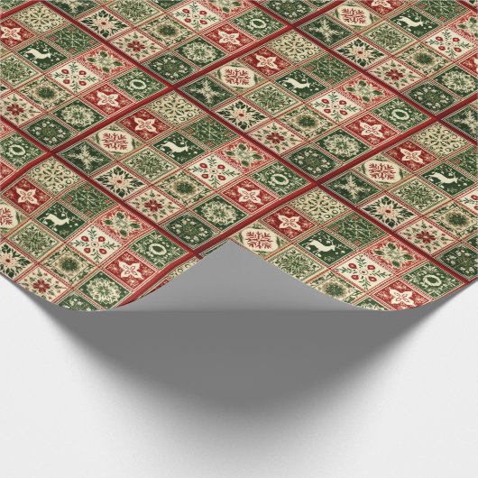  rode en groene quilt vierkanten kerst cadeaupapier (Hoek)