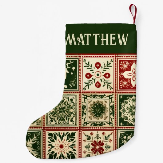  rode en groene quilt vierkanten kerst kleine kerstsok (Achterkant)