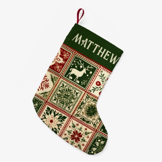  rode en groene quilt vierkanten kerst kleine kerstsok (Voorkant (Hangend))