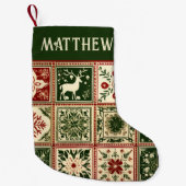  rode en groene quilt vierkanten kerst kleine kerstsok (Voorkant)