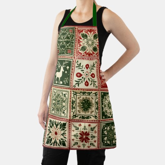  rode en groene quilt vierkanten kerst schort (Insitu)