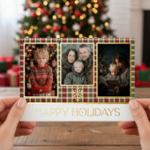 Rode en groene rustieke ruit Kerst foto Folie Feestdagenkaart