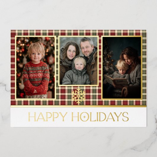 Rode en groene rustieke ruit Kerst foto Folie Feestdagenkaart (Voorkant)