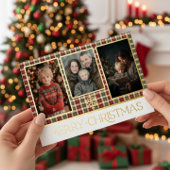 Rode en groene rustieke ruit Kerstmis foto Folie Feestdagenkaart