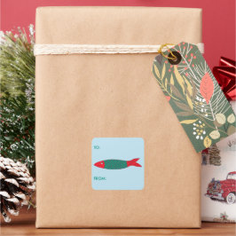 Rode en groene sardines Kerstcadeau van voor stick Vierkante Sticker