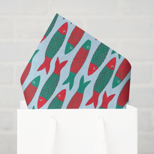 Rode en groene sardinespatroon kerst tissuepapier (Cadeauzakje)