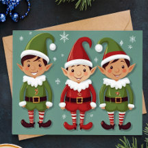 Rode en Groene Schattige Elfen Kerstvakantiekaart