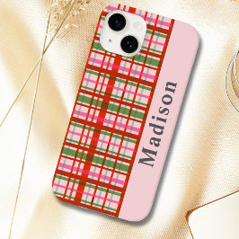 Rode en groene Schotse Kersttartan  Case-Mate iPhone 14 Hoesje