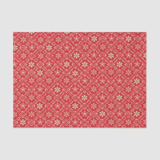 Rode en Groene Sneeuwvlok Patroon Kerstmis Tissuepapier (Voorkant)
