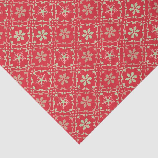 Rode en Groene Sneeuwvlok Patroon Kerstmis Tissuepapier (Detail)