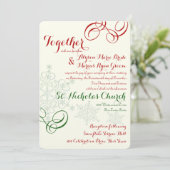 Rode en groene sneeuwvlok tekst bruiloft kaart (Staand voorkant)