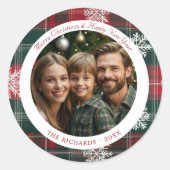  rode en groene sneeuwvlokken kerst ronde sticker (Voorkant)