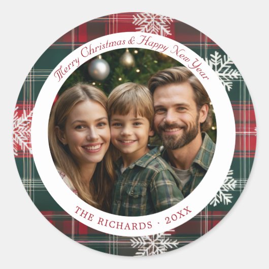  rode en groene sneeuwvlokken kerst ronde sticker (Voorkant)