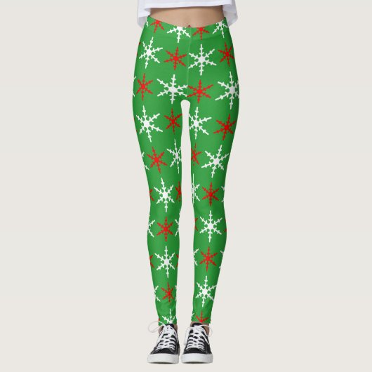 Rode en groene sneeuwvlokken leggings (Voorkant)