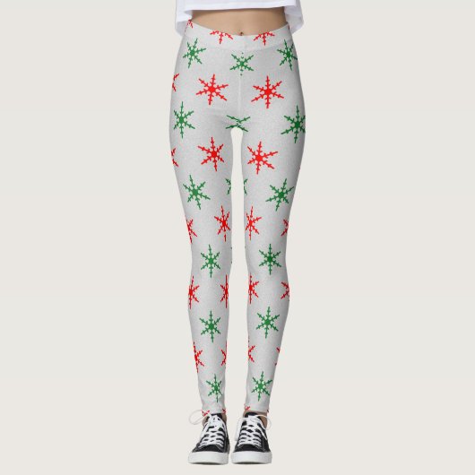 Rode en groene sneeuwvlokken leggings (Voorkant)