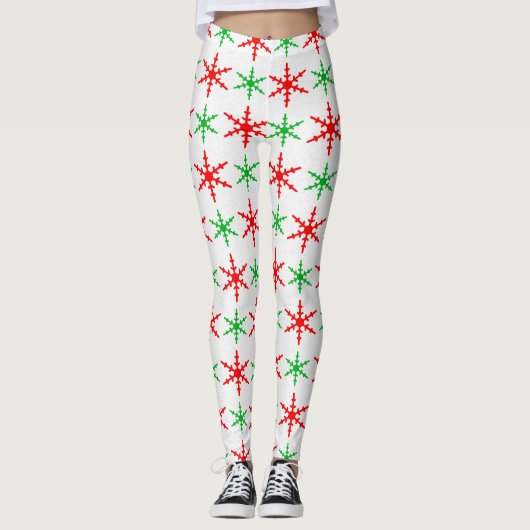 Rode en groene sneeuwvlokken leggings (Voorkant)