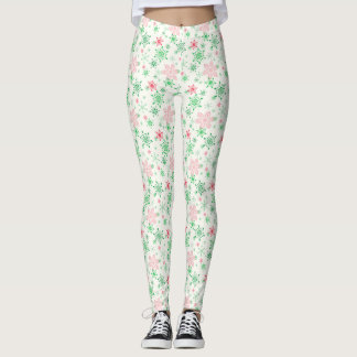 Rode en groene sneeuwvlokken leggings