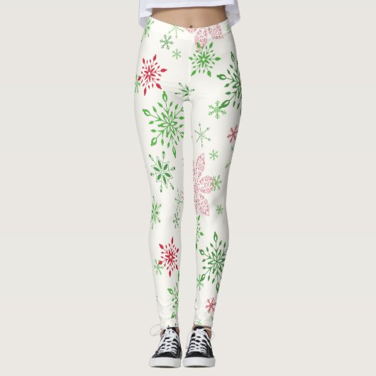Rode en groene sneeuwvlokken leggings (Voorkant)