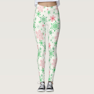 Rode en groene sneeuwvlokken leggings
