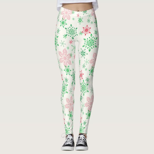 Rode en groene sneeuwvlokken leggings (Voorkant)